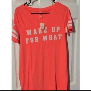 PINK Wake Up For What Sleep Tee Sz S